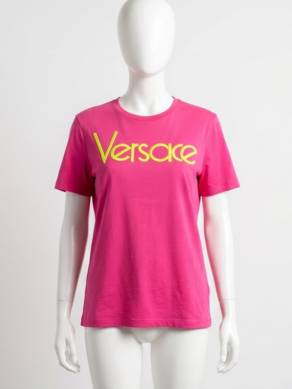 Versace Bright Pink Short Sleeve Tee with Yellow Logo